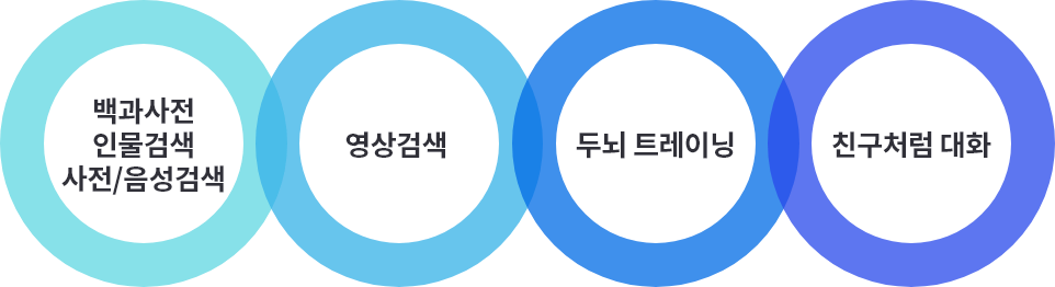 백과사전, 인물검색, 사전/음성검생 등 / 영상검색 / 두뇌 트레이닝 / 친구처럼 대화